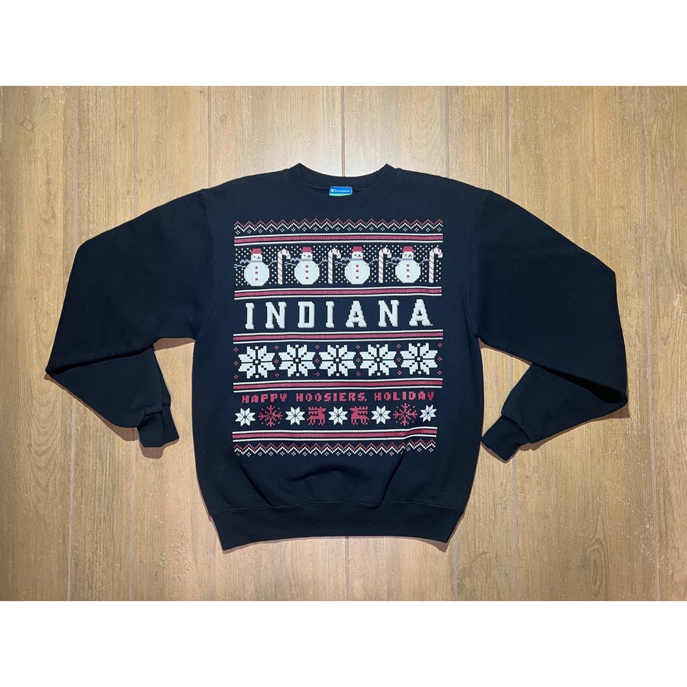 Champion Indiana Hoosiers Holiday Ugly Christmas Sweater Sweatshirt Black Small